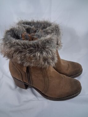 Sophie17 Taupe Suede Ankle Boots with Faux-Fur Cuff